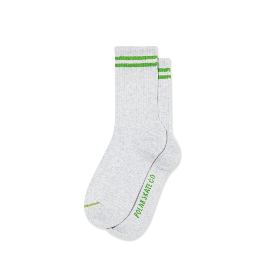Rib Socks | 2 Stripes - Heather Grey / Green