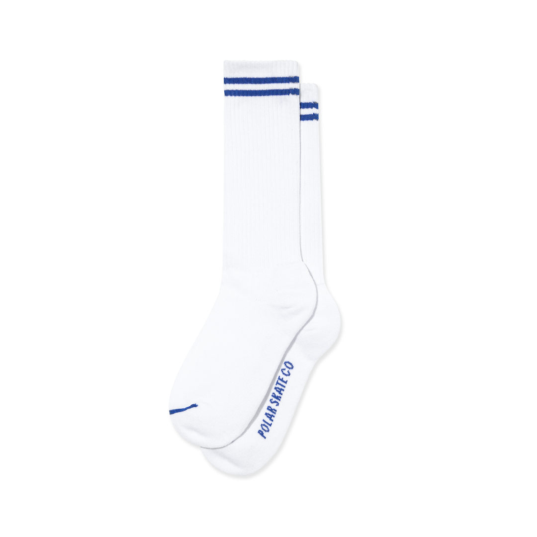 Rib Socks | Long | 2 Stripes - White / Blue