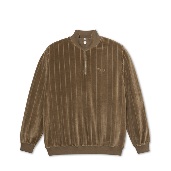 Zip Neck Sweatshirt | Stripe Velour - Beech