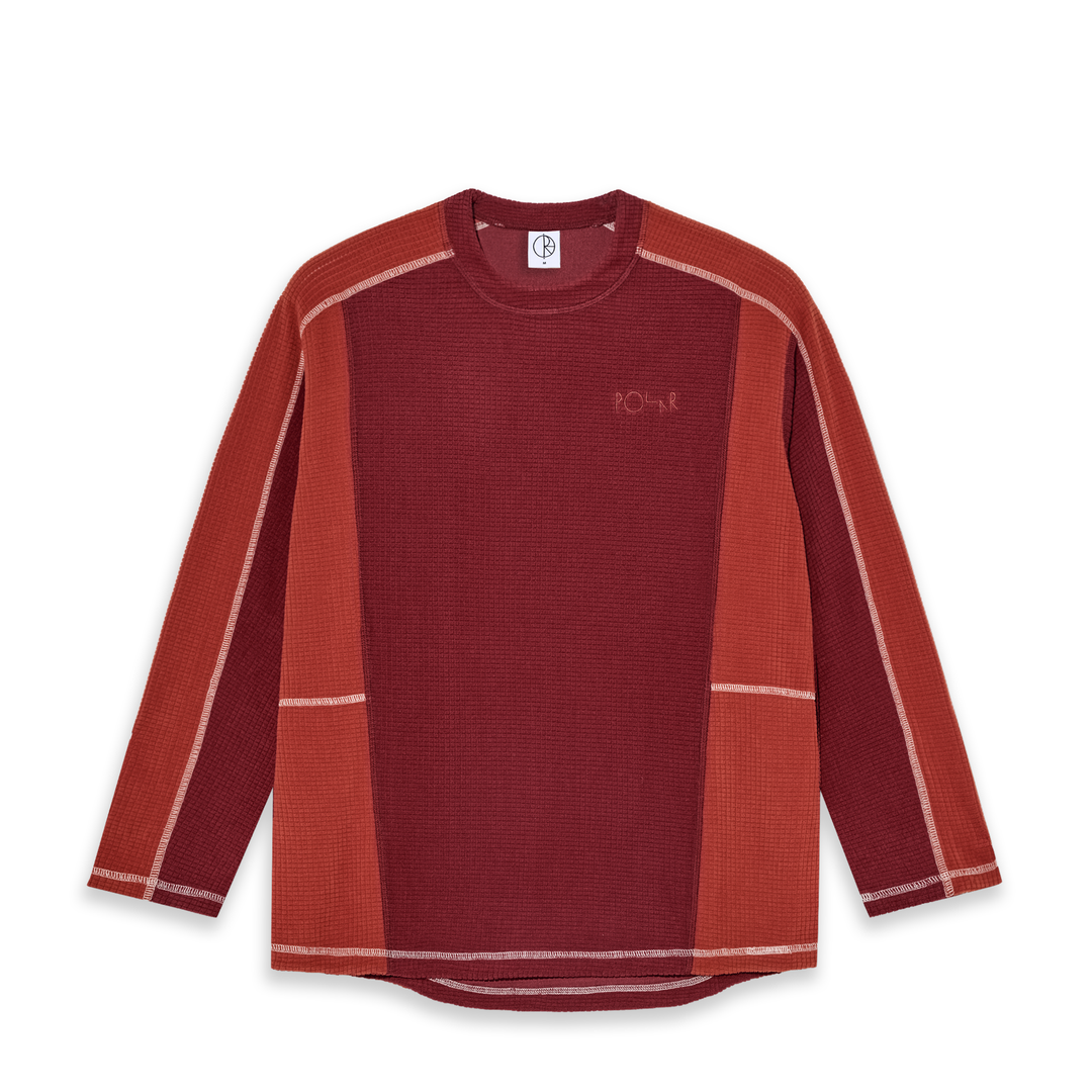 Grid Fleece Sweater - Red/Orange