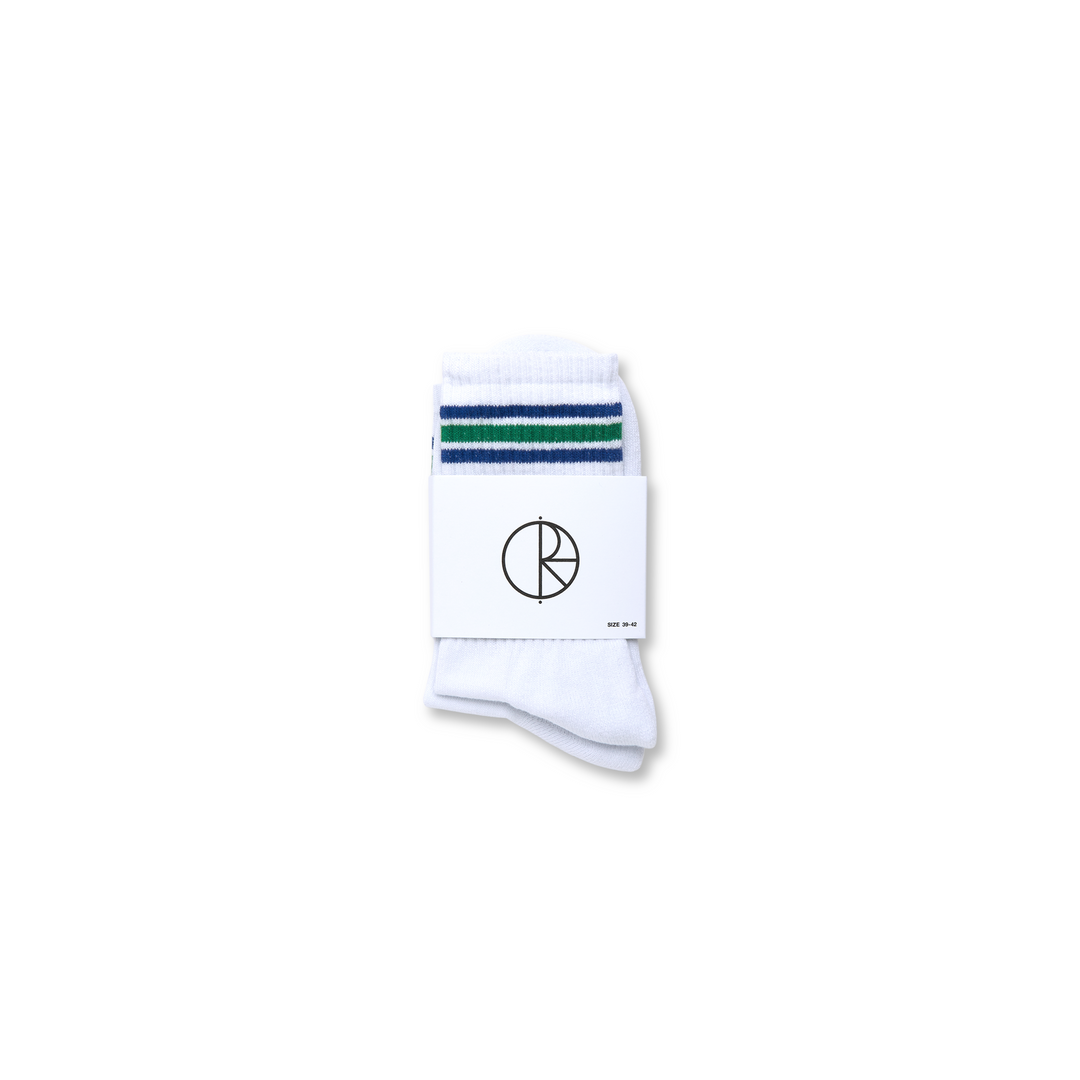 Rib Socks | Stripe - White / Blue / Green