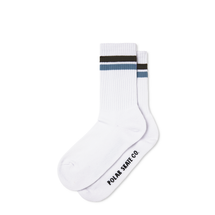 Rib Socks | Stripe - White / Brown / Blue