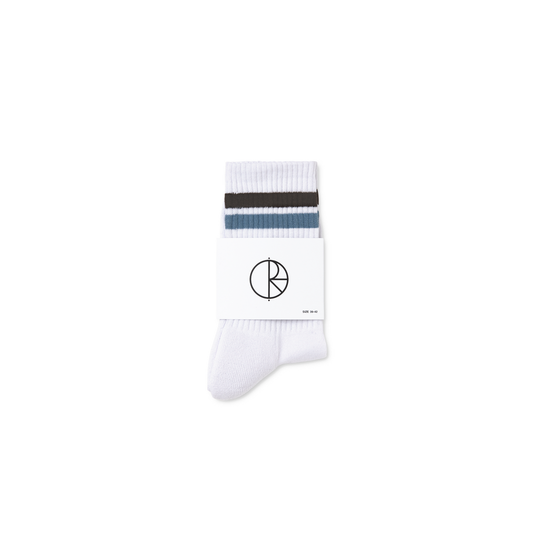 Rib Socks | Stripe - White / Brown / Blue