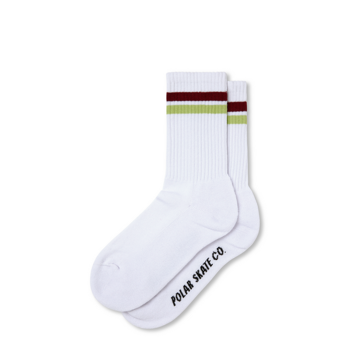 Rib Socks | Stripe - White / Rich Red / Chartreuse