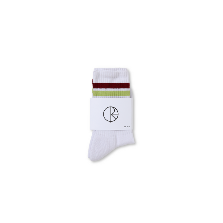 Rib Socks | Stripe - White / Rich Red / Chartreuse