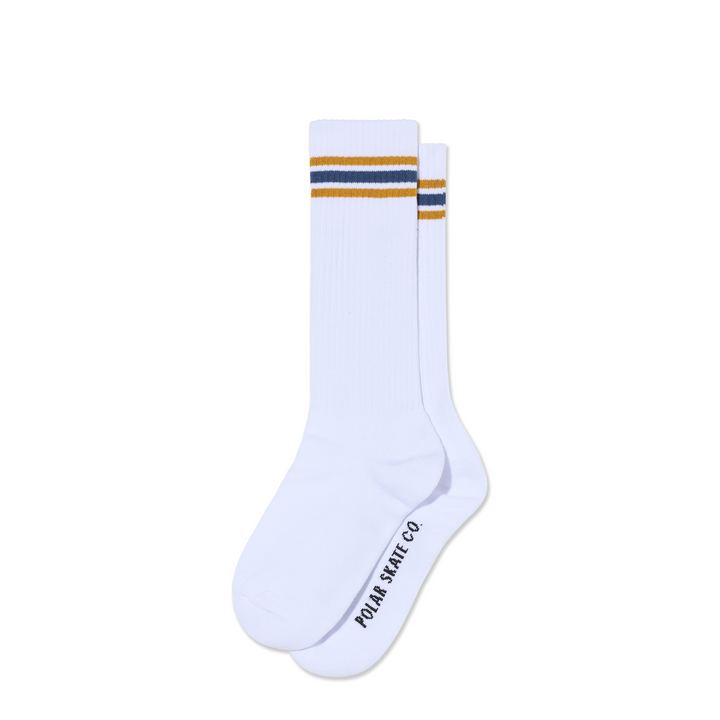 Long Rib Socks | Stripes - White/Caramel/Blue