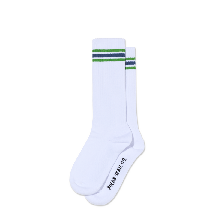 Long Rib Socks | Stripes - White/Green/Blue