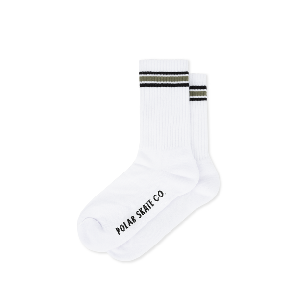 Rib Socks | Stripe - White / Black / Sage
