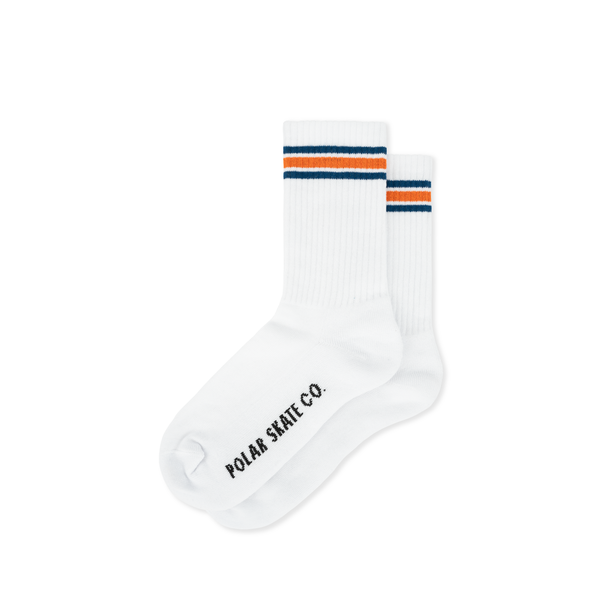 Rib Socks | Stripe - White / Blue / Orange