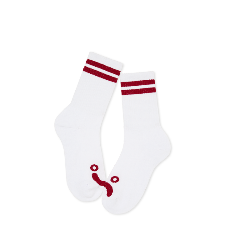 Rib Socks | Happy Sad - White/Red