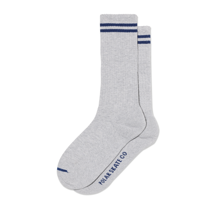 Rib Socks | Long | 2 Stripes - Heather Grey/Blue
