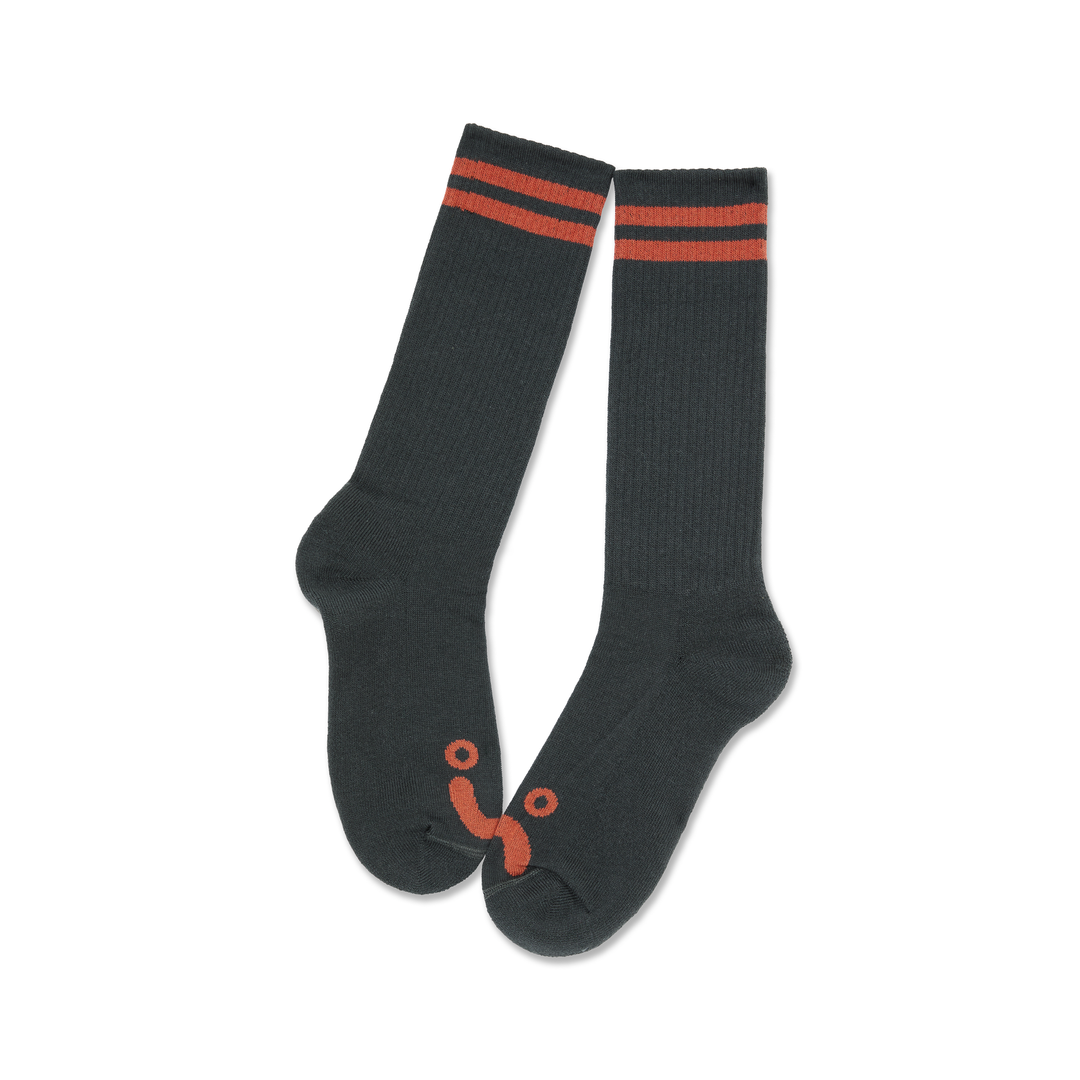 Long Rib Socks | Happy Sad - Graphite / Orange