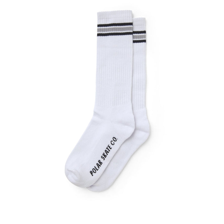 Rib Socks | Stripe - Long - White/Grey