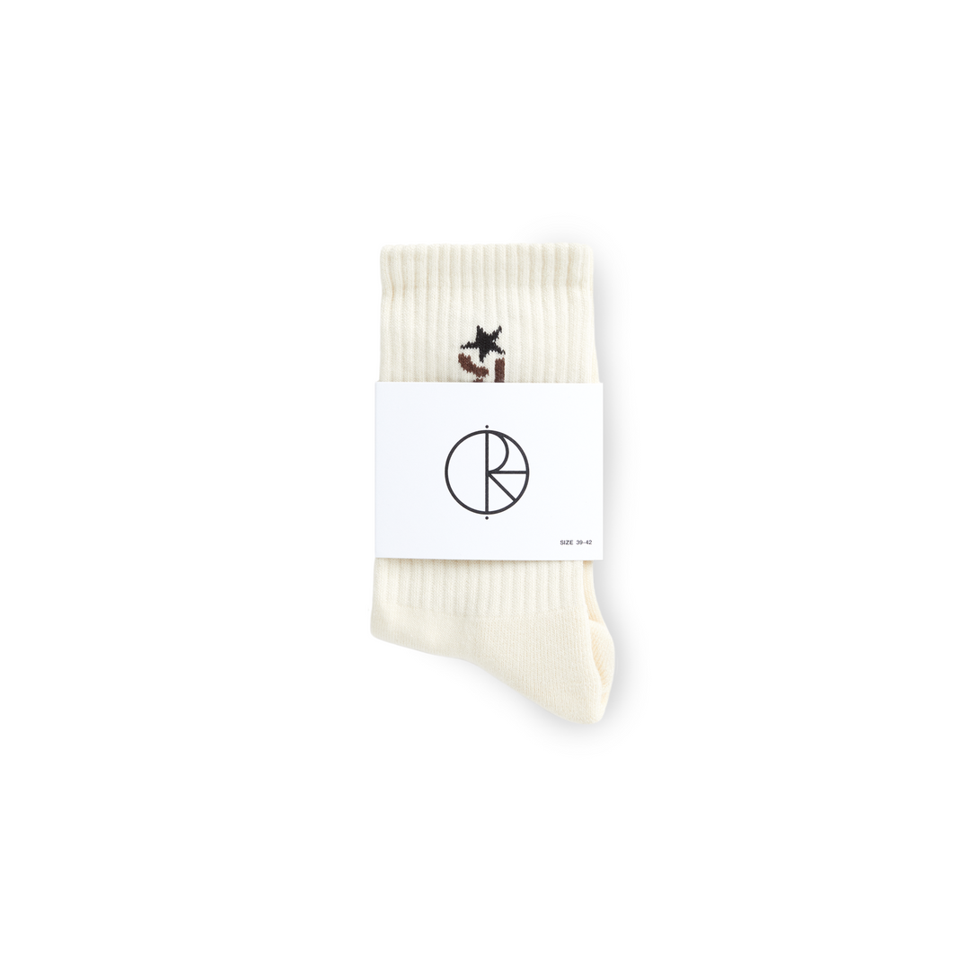 Rib Socks | Star - Cloud White / Brown